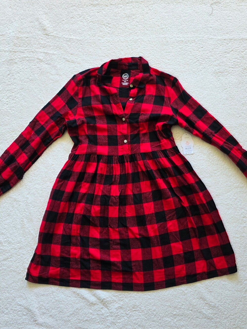 New Wonder Nation Girls Long Sleeve Flannel Christmas buffalo Dress, L plus Or 6